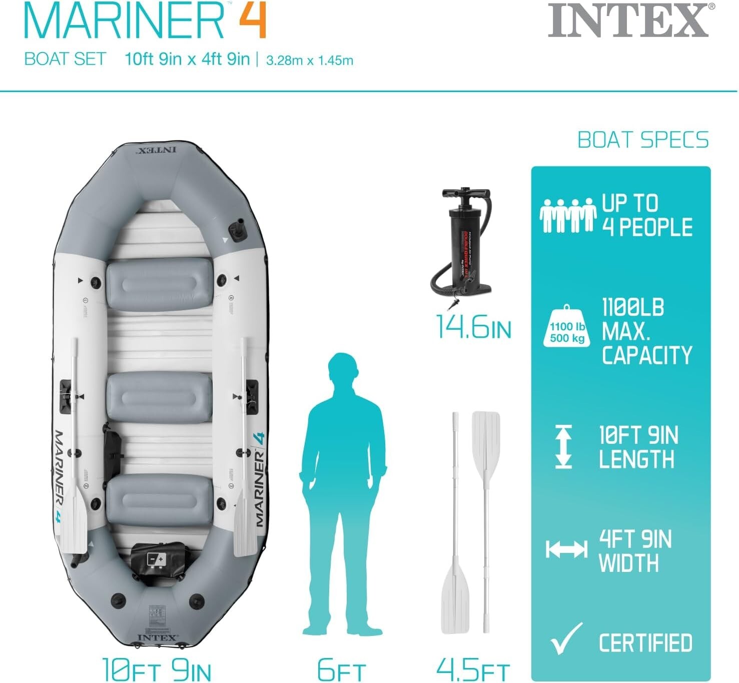 Intex 68376EP Mariner 4 Inflatable Raft River/Lake Dinghy Boat Set & Motor Mount