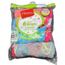 Hanes Girls' Tagless Cotton Briefs Size 6 No Ride Up Pre Shrunk TORN BAG Peace