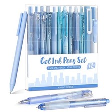 12Pack Pastel Gel Ink Pen Set, 11 Pack Black Ink Pens with 1Pack Blue