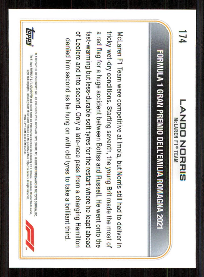 2022 Topps Chrome Formula 1 #174 Lando Norris DOD - Image 2 of 2