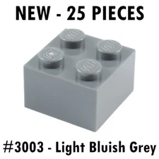 Lego Brick 2x2 (3003) Light Bluish Grey/Medium Stone Grey - New - 25 pieces