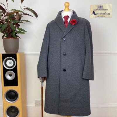 AQUASCUTUM Herren grau Raglan BALMACAAN Mantel Car Coat Jacke Lammwolle (M)