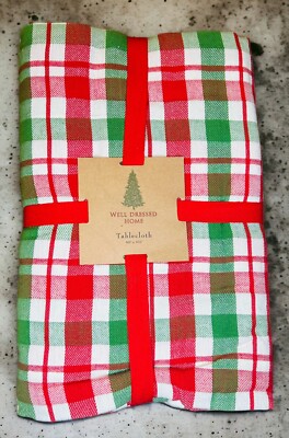 well dressed home christmas tablecloth Plaid Red Green White Plaid 60”X102” NEW christmas tablecloth pattern