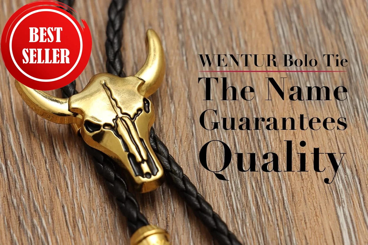 Western Vintage Bolo Tie for Men - Cow Skull Design Cowboy Tie - Black Leather B