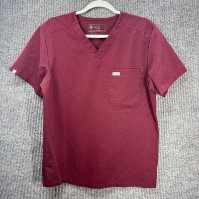 Figs Leon Three-Pocket Scrub Top Mens Small Burgundy Short Sleeve V-Neck FM1500