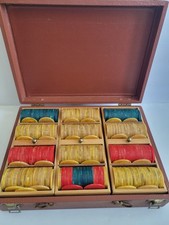 Vintage Catalin Bakelite Swirl Poker Chips Set of 392 w/ Case 1960s Gaming Lot