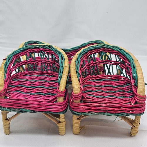 Vintage Doll Barbie Size Wicker Rattan Patio Furniture 3 Piece Set Pink Green - Picture 5 of 9