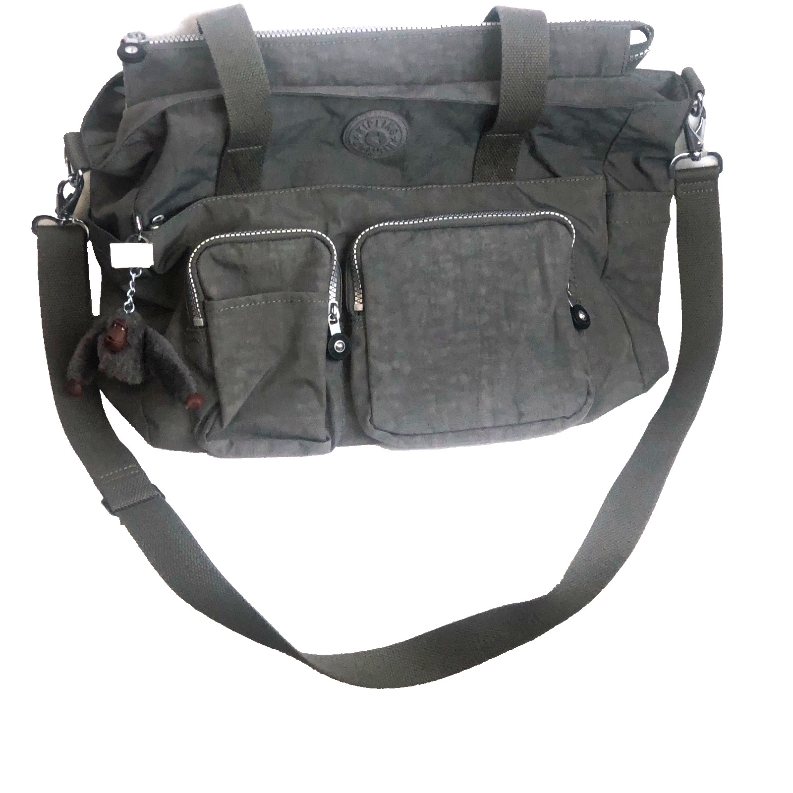 Kipling Live Light Gray Black Crossbody Tote Bag with Gorilla Keychain