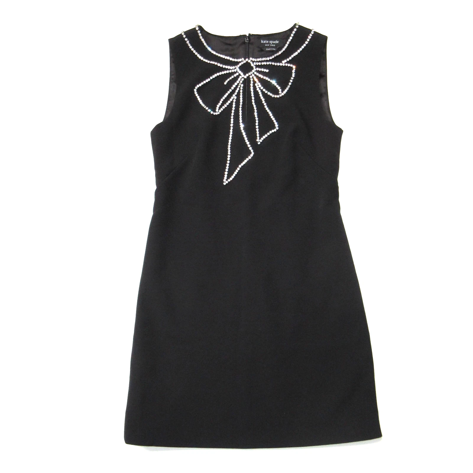 Abito nuovo con etichette Kate Spade New York impreziosito fiocco crepe cambio in nero strass 2