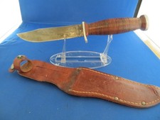 Vintage Schrade H-15 Fixed Blade Hunting Knife Leather Handle Brown Sheath USA