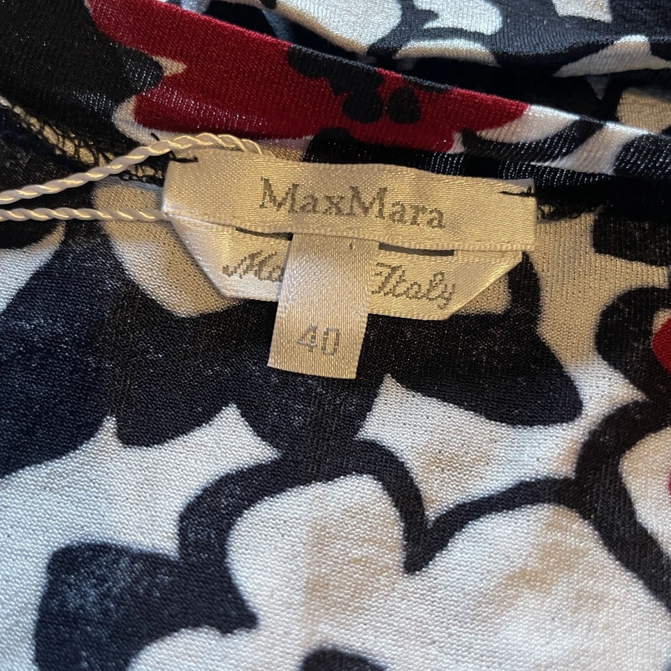 Max Mara женщин белый черный короткий рукав цветочный подпоясанный платье размер 40 (10) - Изображение 4 из 4