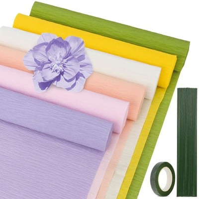27 PCS Crepe Paper Roll Kit 6 Rolls Sheets with Floral Tape and 20Pcs Wire DIY