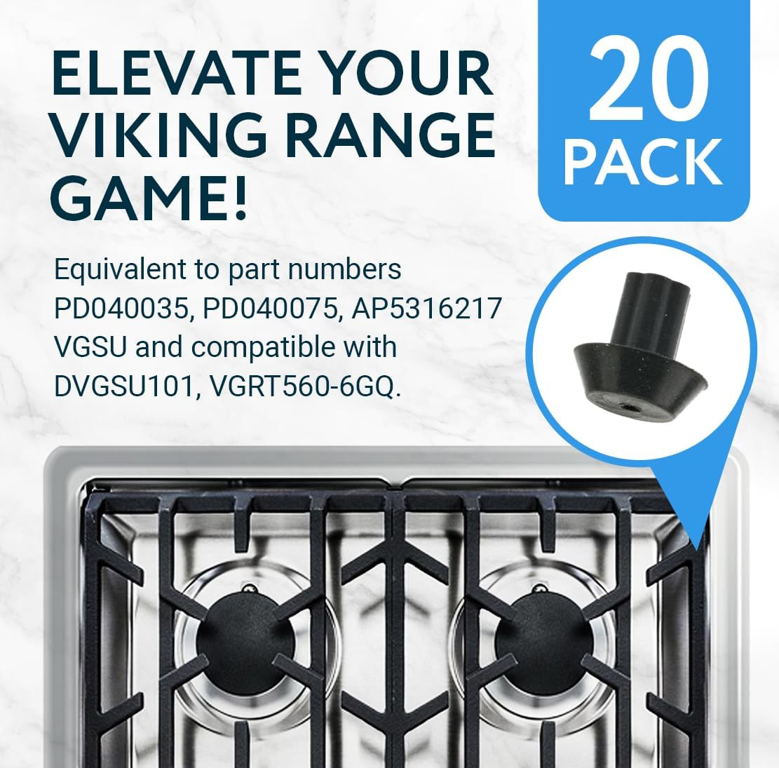 20-Pack Rubber Feet for Stove Grates - Compatible with Viking Range Models DVGSU