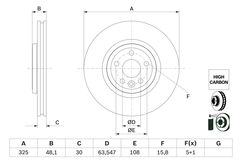 2x BRAKE DISC 0 986 479 G32 FOR LAND ROVER RANGE/VELAR/SUV PT204 2.0L 4cyl - Image 2 of 4
