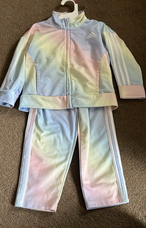 Girls Pastel Rainbow Track Suit Adidas Size 24mos 