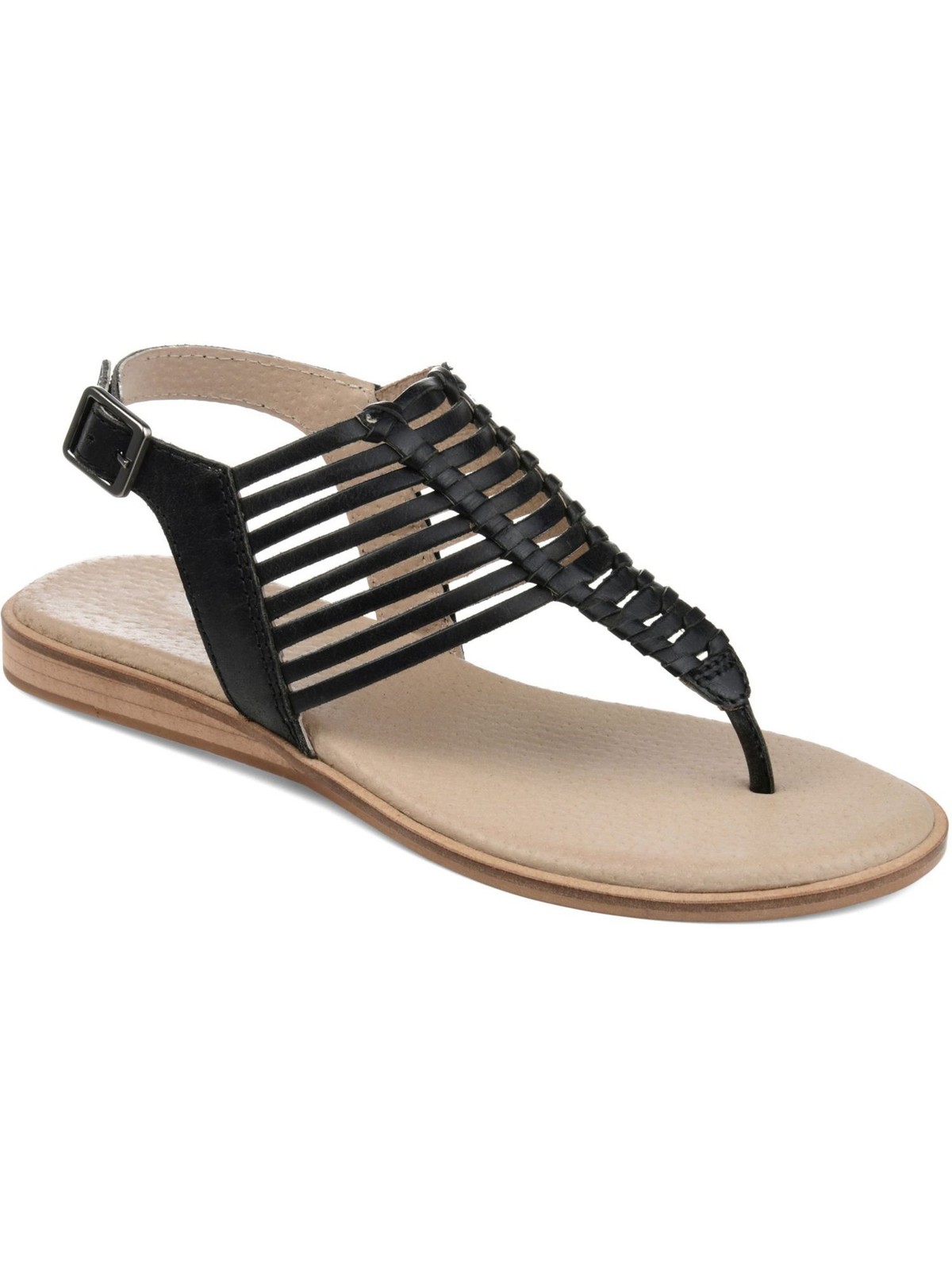 JOURNEE SIGNATURE Womens Black Davis Round Toe Leather Slingback Sandal 7 M