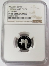 1992 PLATINUM CANADA $75 COUGARS 1/4oz NGC PF 70 ULTRA CAMEO 5566.00 per troy oz