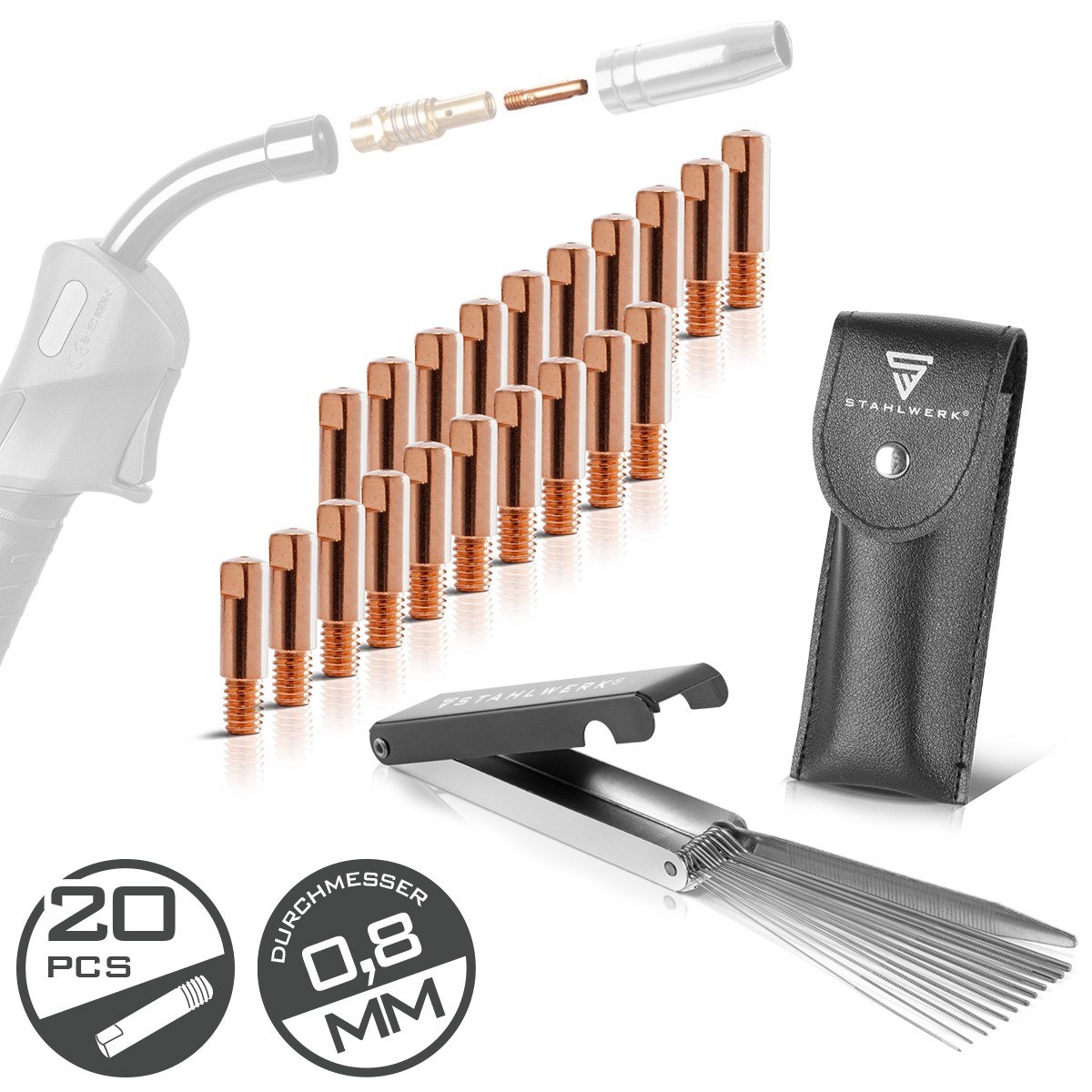 STAHLWERK MIG MAG contact tips 20 pieces 0.8 mm with nozzle needles AK15 MB15 AK