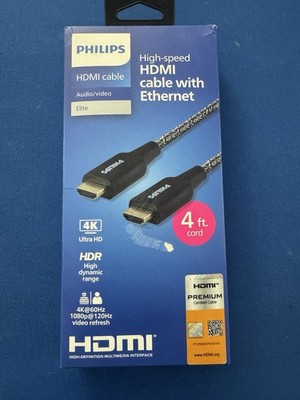 Philips High Speed HDMI Cable w/ Ethernet 4ft Black 4K HDR Gold SWV6120P/27