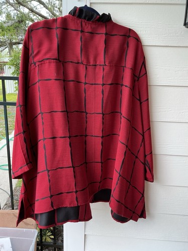 Ali Miles Blouse Tunic Red Black Large Pockets 3 Button 3X - Picture 12 of 15