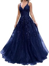 Women's Tulle Prom Dresses Long Lace Appliques Ball Gown A-Line Party Dress