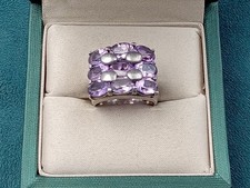 Sterling Silver Ring w. 9 Amethyst Ovals in Prong Settings: Very Solid Look
