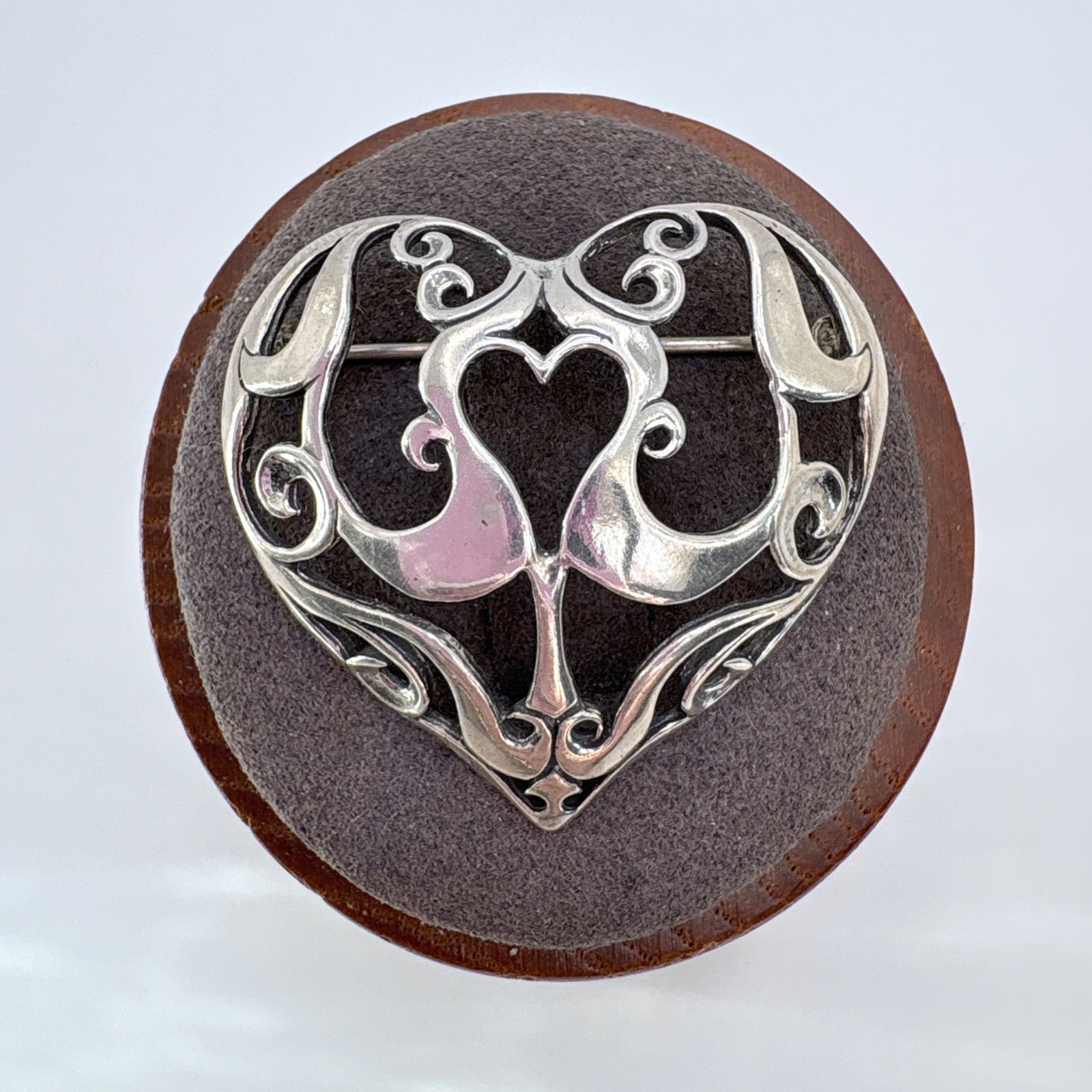 VTG Solid Sterling Silver 925 Scroll Filigree Hea… - image 1