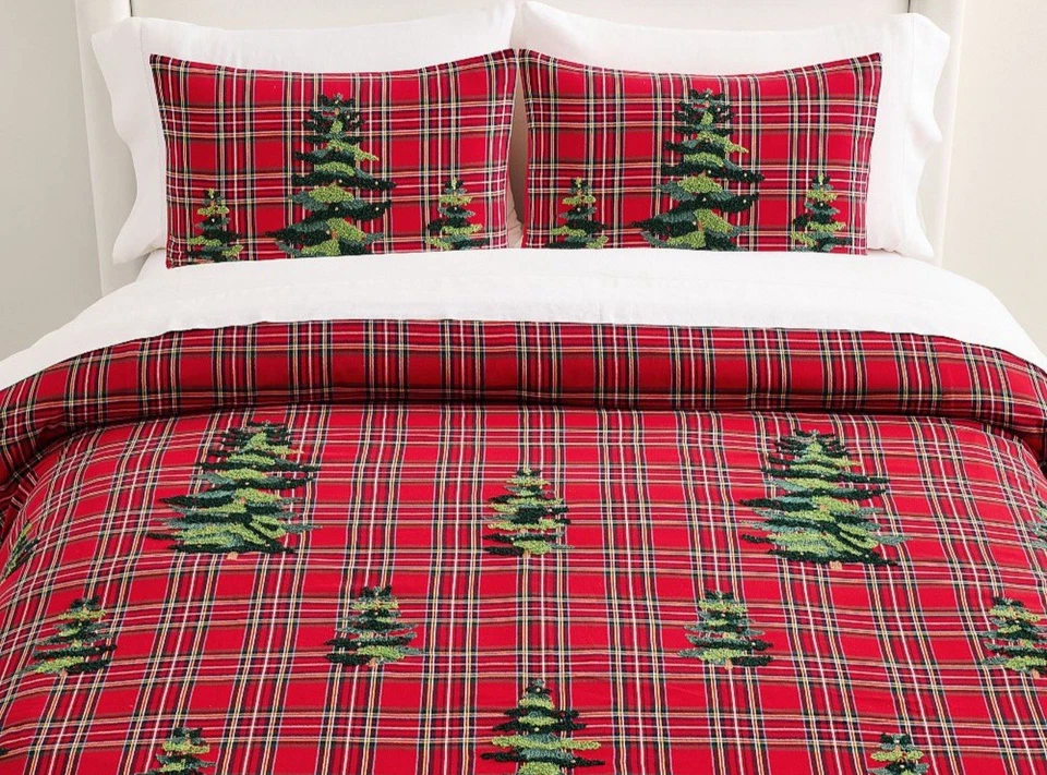 Funda nórdica y fundas Pottery Barn Elliot Tree bordadas a cuadros King/Cal King nueva con etiquetas Foto 2 de 4