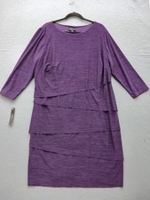 Tahari Arthur Women's Dress Shift Knee Length 16W Purple Solid 3/4 Sleeve