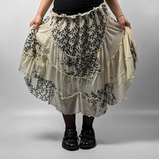 Jean Paul Gaultier Vintage Pleated Ruffle Mesh Layered EmbroideredMidi Skirt M-L