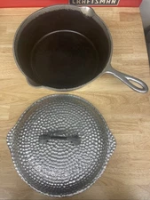 Vintage Chicago Hardware Foundry 88CA 89b Hammered Cast Iron Chicken Fryer Set