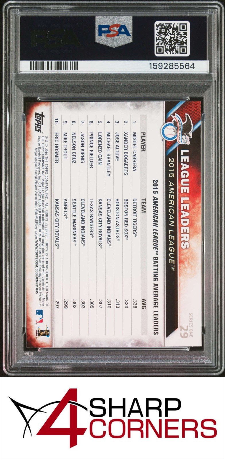 2016 TOPPS #29 JOSE ALTUVE-XANDER BOGAERTS-MIGUEL CABRERA PSA 10 view 2