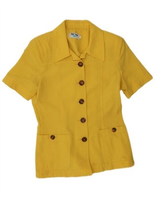 VINTAGE Damen 5 Knopf Kurzarm Blazer Jacke IT 44 Medium Gelb UC06