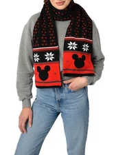 Women Men Adult Disney Mickey Mouse Knit Scarf Teen 70" Black Red Winter