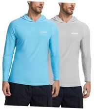 2 Pack Men  s UPF 50 Fishing Shirts Long Sleeve UV Sun Hoodie Medium Blue Grey
