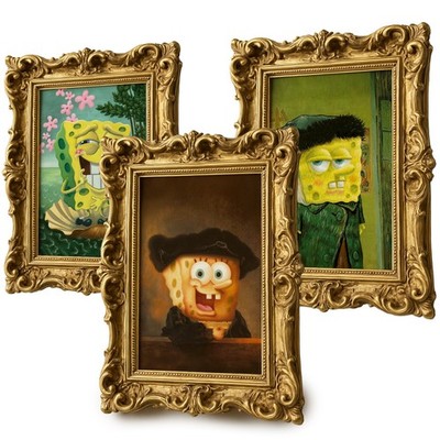 SpongeBob Poster Set 3x A4 Van Gogh Rembrandt Stil Kunstdruck Wanddeko
