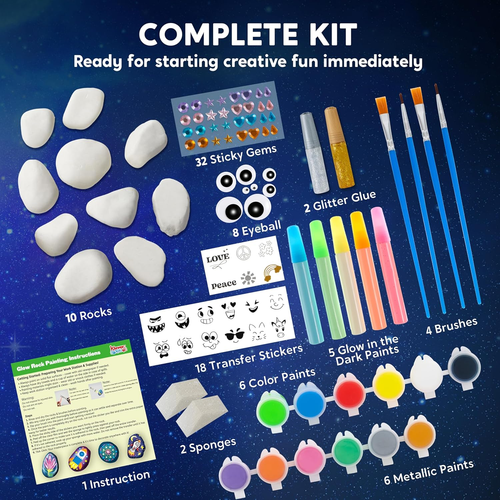 Rock Painting Kit- Glow in the Dark Rock Kit, Arts and Crafts for Kids Ages 6-12 - Picture 4 of 12