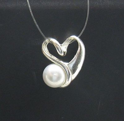 Genuine Sterling Silver Pendant Heart With Pearl Solid Hallmarked 925 Handmade