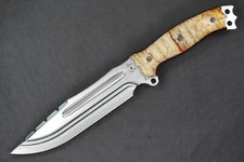 Busse Custom Hell Razor 2 .21" Satin INF Blade, Full Tan Marble Stone Handle