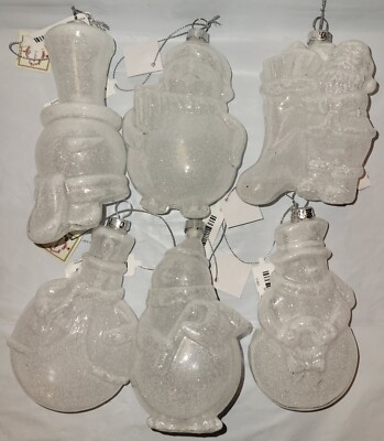 Mark Roberts White Christmas Tree Ornaments Lot Of 6 Santa Snowman Penguin