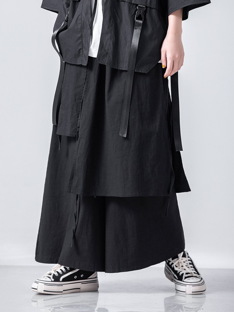 パンツ Yarmo] Buggy Culottes Pants Japanese men's loose wide leg pants culottes Casual Baggy
