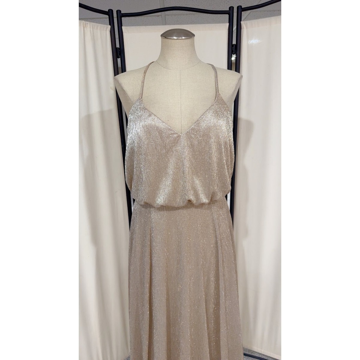 Hayley Paige Occasions Women's Gold Metallic Bridesmaid Gown Dress Size 10  | eBay