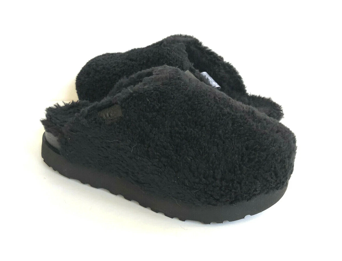 UGG FUZZ SUGAR BLACK SLIDE SLIP ON FAUX FUR SANDALS US 7 EU 38 UK 5