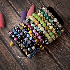5Pcs/set Handmade 8MM Natural Gemstone Bracelet Colorful Round Beads Bangle 7.5"
