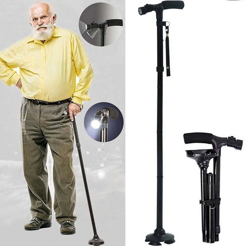 Magic Walking Cane Folding LED Safety Walking Stick 4 Head Pivoting Trusty Base - Picture 18 of 23