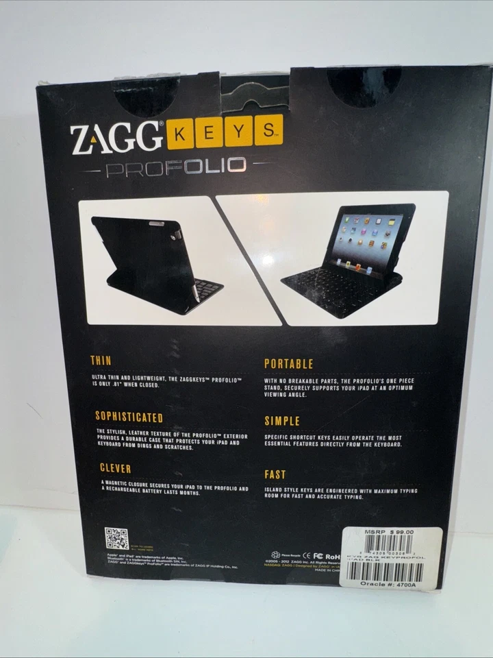 NUEVO Zagg Keys Pro Folio Apple iPad 4ta 3ª 2da Generación Estuche Negro Teclado Foto 3 de 4