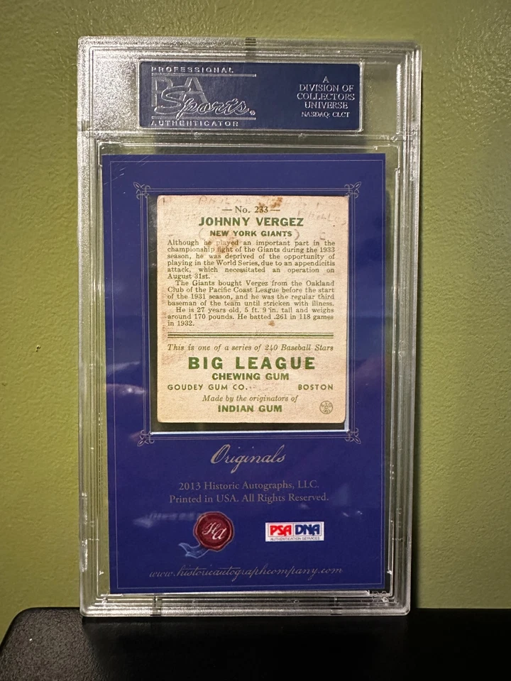 Johnny Vergez/25 2013 HA Autógrafos Históricos Originales 1933 Goudey Automático Foto 2 de 2