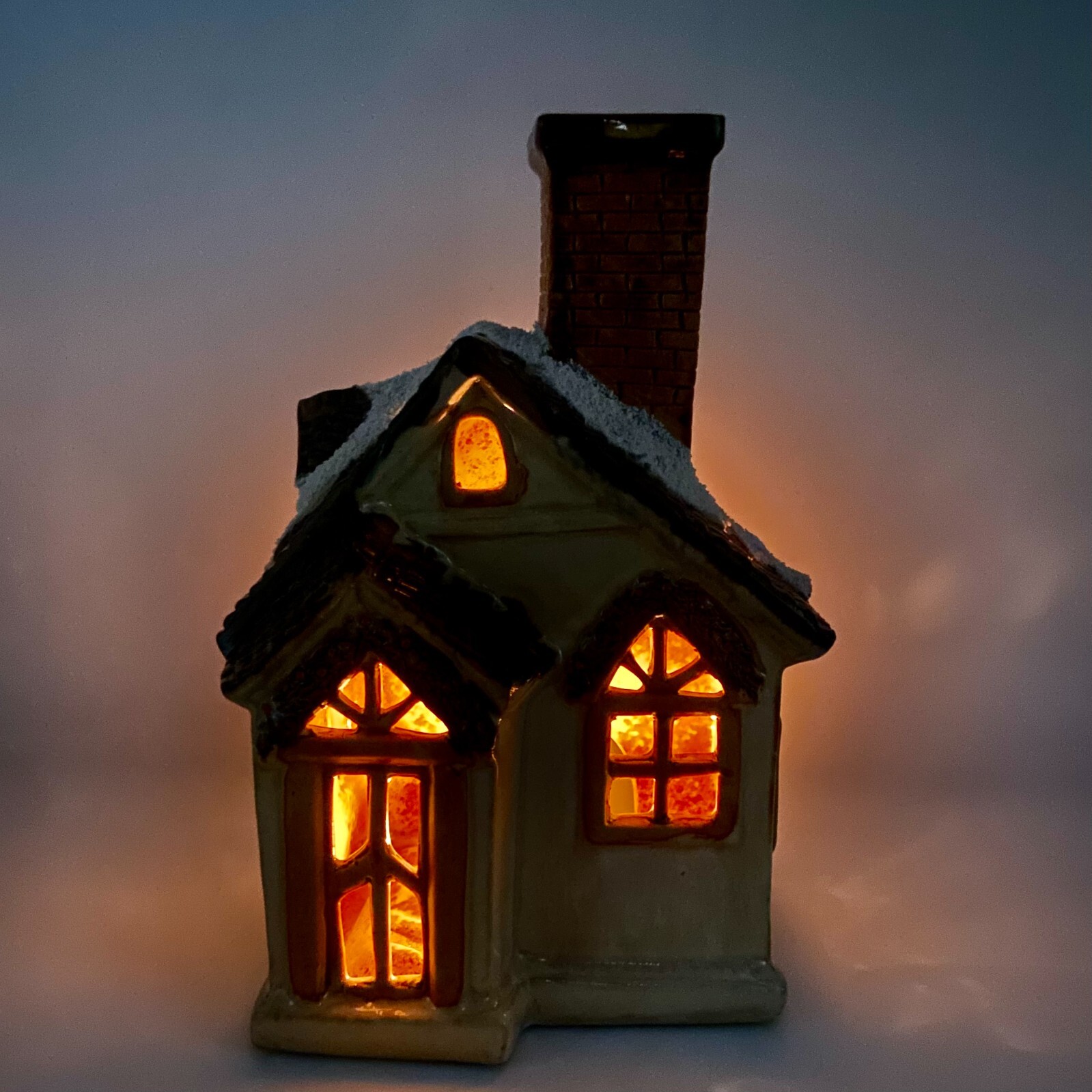Christmas Winter Ceramic Pottery Tea Light Candle Holder House Village Cottage