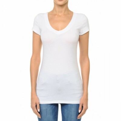  Ambiance V-Neck Short Sleeve T Shirt Basic Plain Solid Top Stretchy Cotton Tee