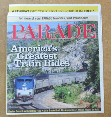 Parade Newspaper Magazine -  Amtrak Train - Yuba Gap - Albom - philanthropist